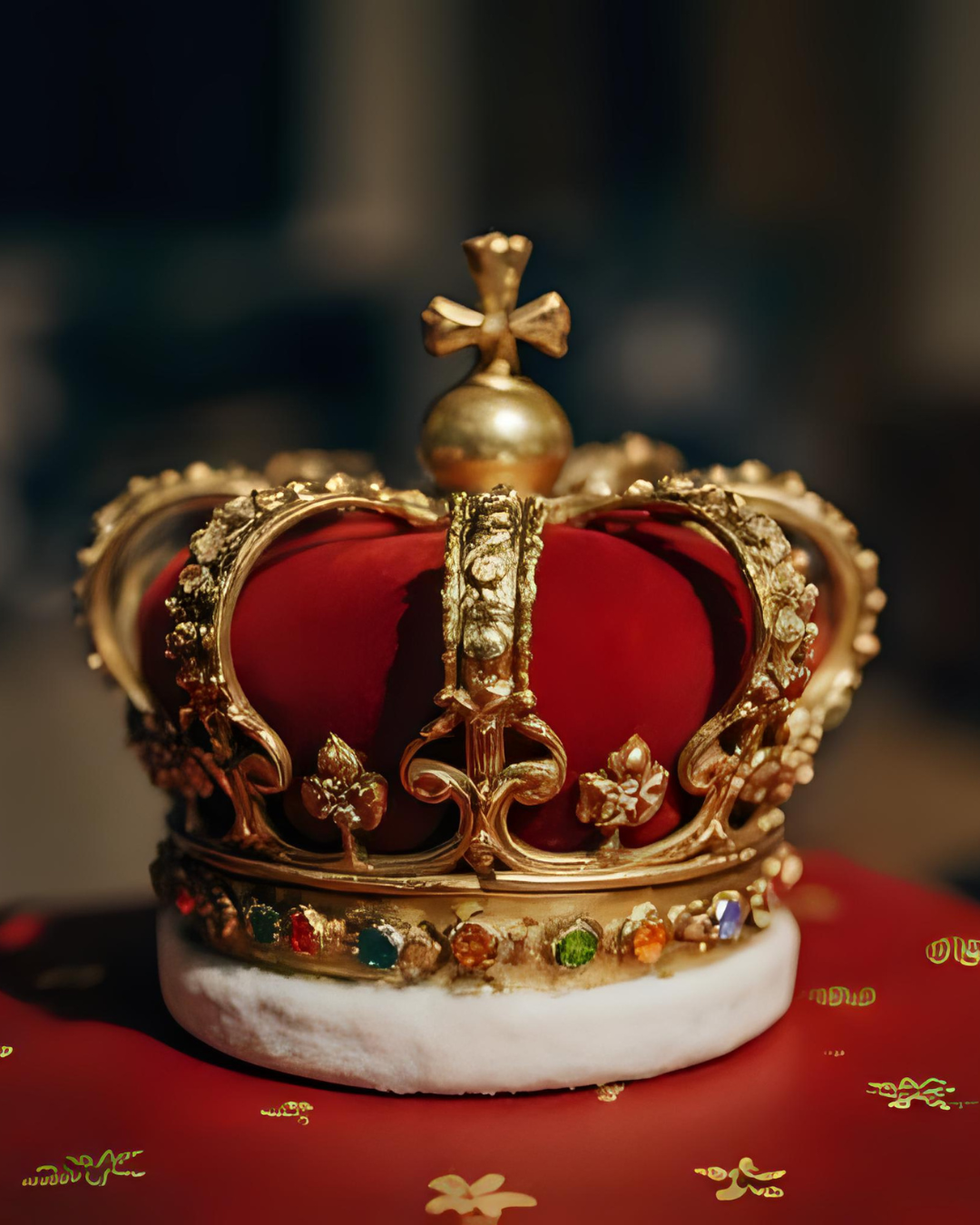 European style crown on red velvet