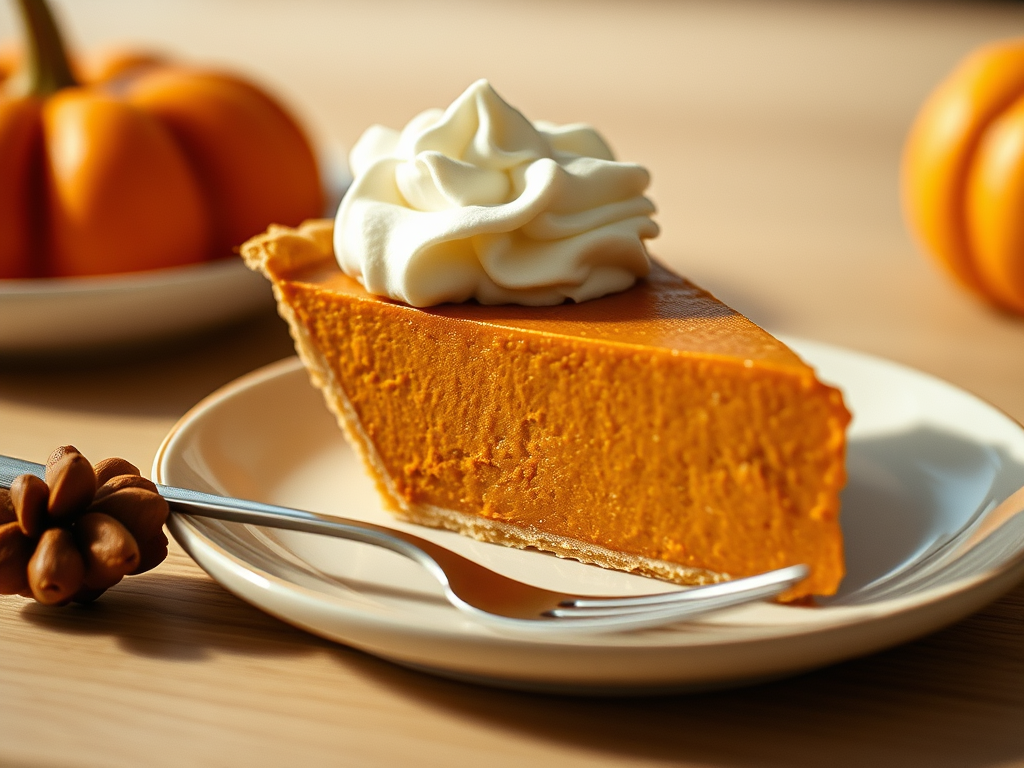 perfect Pumpkin pie slice on a white plate
